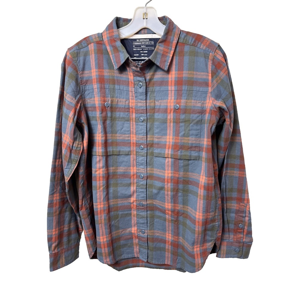 REI Co-Op Wallace Lake Plaid Flannel Shirt Medium Orange Blue Soft Gorpcore M